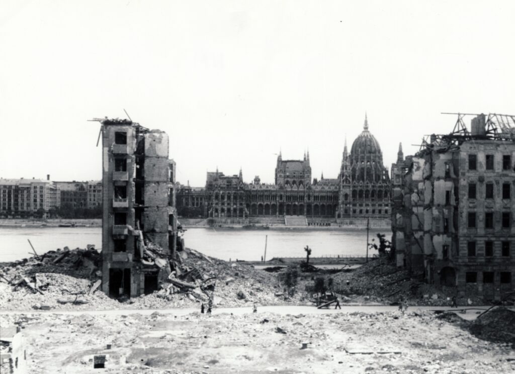 The Parliament building seen from ruins on the Buda bank of the Danube