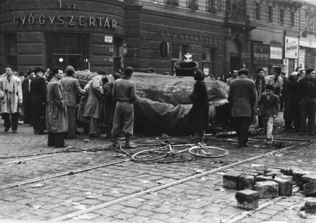 The remains of the Stalin statue at the junction of Rákóczi út and the Nagykörút